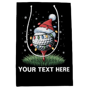 Personalized Golf Ball Christmas Tree Santa Hat Medium Gift Bag