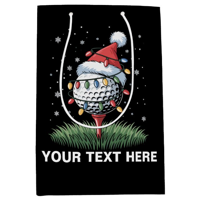 Personalized Golf Ball Christmas Tree Santa Hat  Medium Gift Bag (Front)