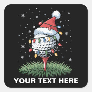 Personalized Golf Ball Christmas Tree Santa Hat Square Sticker