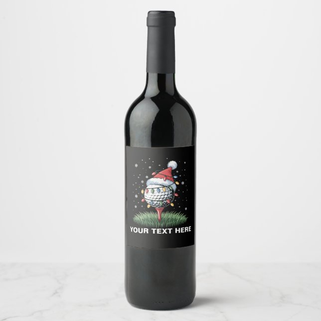 Personalized Golf Ball Christmas Tree Santa Hat  Wine Label (Front)