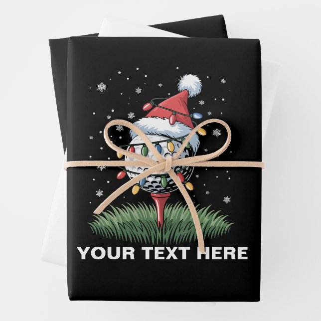 Personalized Golf Ball Christmas Tree Santa Hat  Wrapping Paper Sheets (In situ)
