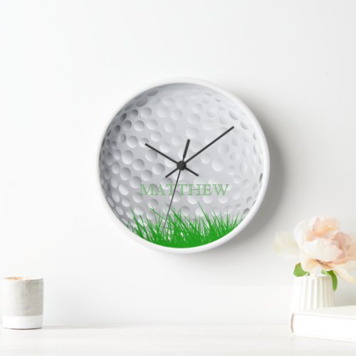 Personalized Golf Ball in Grass Wall Clock