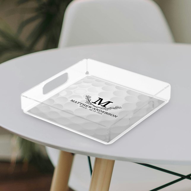 Personalized Golf Ball Pattern Name Monogram Age Acrylic Tray (Creator Uploaded)