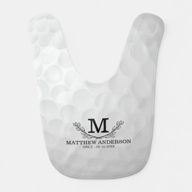 Personalized Golf Ball Pattern Name Monogram Age Baby Bib (Front)