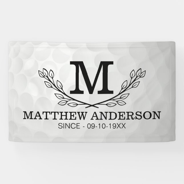Personalized Golf Ball Pattern Name Monogram Age Banner (Horizontal)