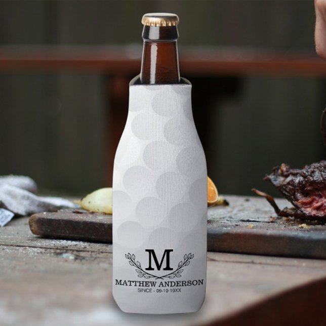 Personalized Golf Ball Pattern Name Monogram Age Bottle Cooler (Creator Uploaded)