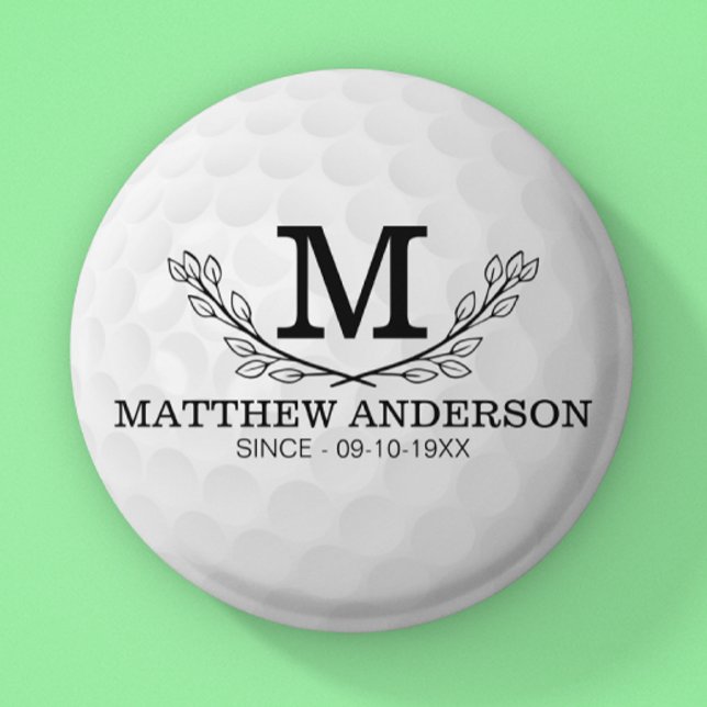 Personalized Golf Ball Pattern Name Monogram Age Button (Creator Uploaded)