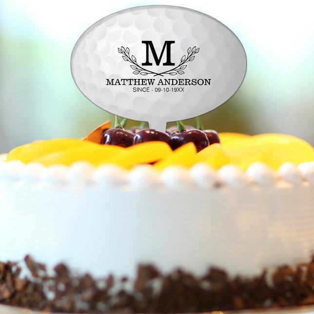 Personalized Golf Ball Pattern Name Monogram Age Cake Topper (Creator Uploaded)
