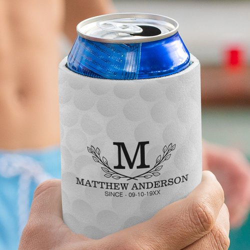 Personalized Golf Ball Pattern Name Monogram Age Can Cooler