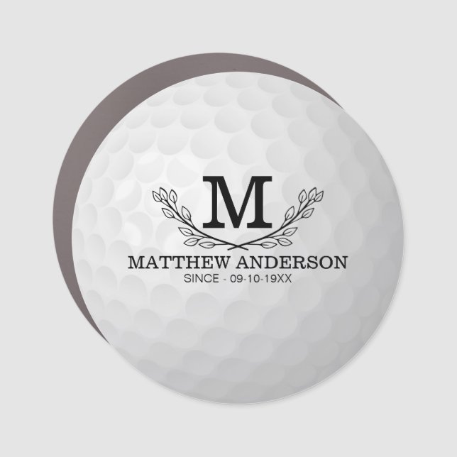 Personalized Golf Ball Pattern Name Monogram Age Car Magnet (Front)