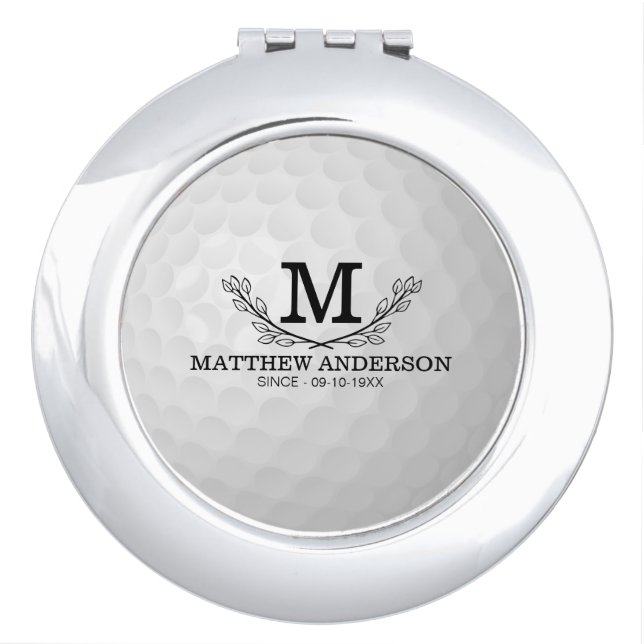 Personalized Golf Ball Pattern Name Monogram Age Compact Mirror (Front)