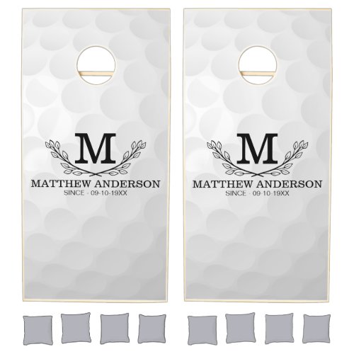 Personalized Golf Ball Pattern Name Monogram Age Cornhole Set