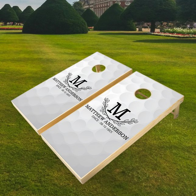 Personalized Golf Ball Pattern Name Monogram Age Cornhole Set (Creator Uploaded)