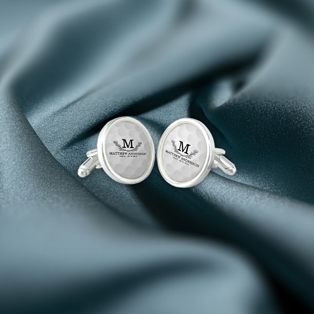 Personalized Golf Ball Pattern Name Monogram Age Cufflinks (Creator Uploaded)