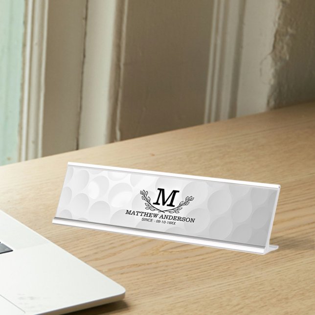 Personalized Golf Ball Pattern Name Monogram Age Desk Name Plate (Creator Uploaded)