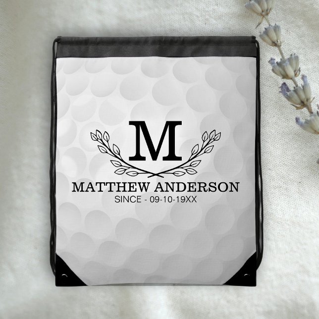 Personalized Golf Ball Pattern Name Monogram Age Drawstring Bag (Creator Uploaded)