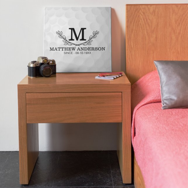 Personalized Golf Ball Pattern Name Monogram Age Faux Canvas Print (Creator Uploaded)