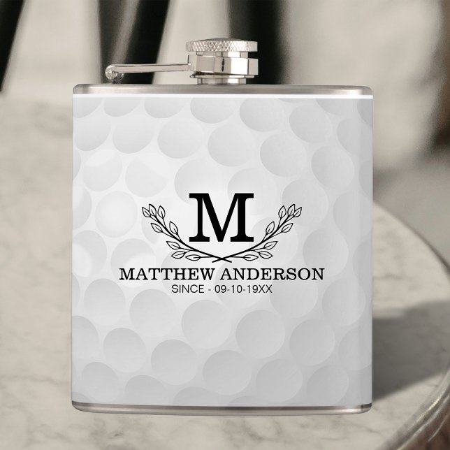 Personalized Golf Ball Pattern Name Monogram Age Flask (Creator Uploaded)