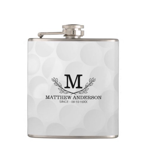 Personalized Golf Ball Pattern Name Monogram Age Flask
