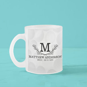 Personalized Golf Ball Pattern Name Monogram Age Frosted Glass Coffee Mug