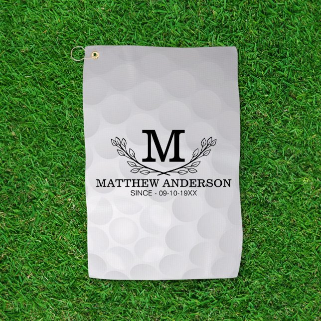 Personalized Golf Ball Pattern Name Monogram Age Golf Towel (Creator Uploaded)
