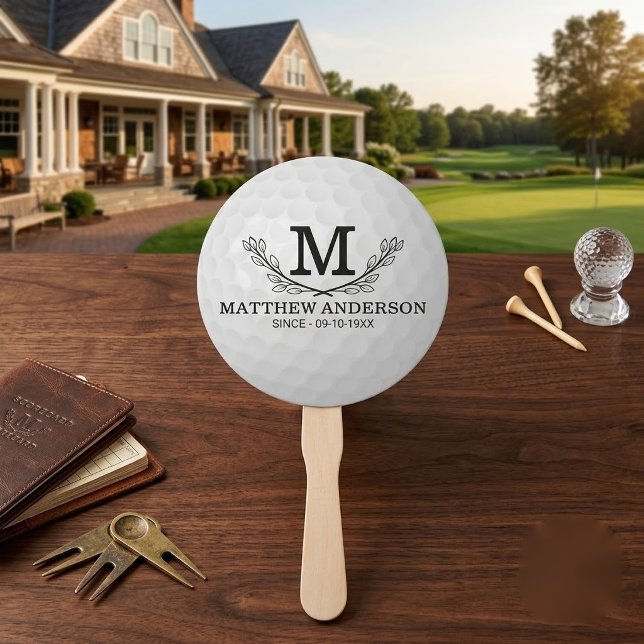 Personalized Golf Ball Pattern Name Monogram Age Hand Fan (Creator Uploaded)