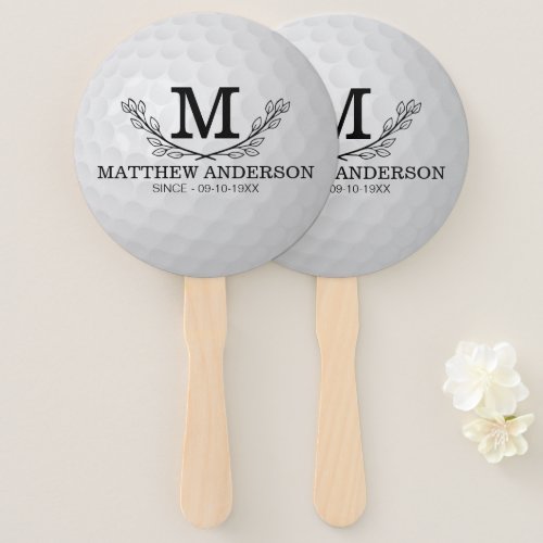 Personalized Golf Ball Pattern Name Monogram Age Hand Fan