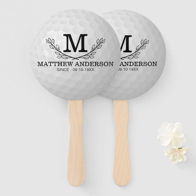 Personalized Golf Ball Pattern Name Monogram Age Hand Fan (Front and Back)