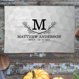 Personalized Golf Ball Pattern Name Monogram Age Kitchen Towel