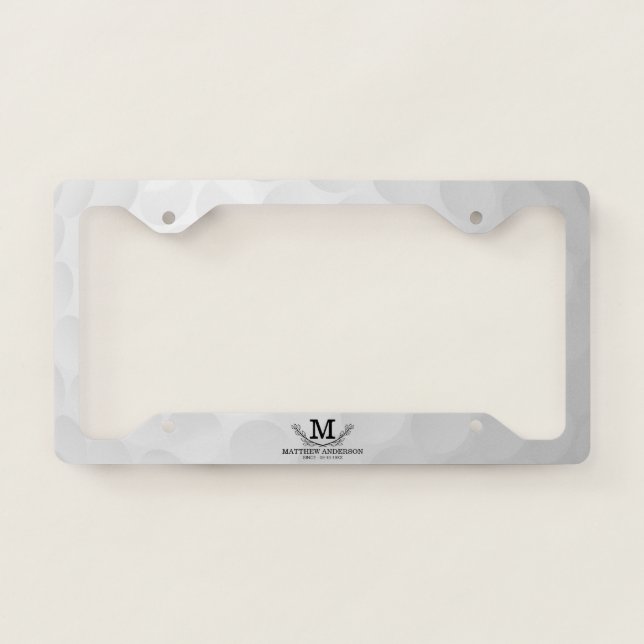 Personalized Golf Ball Pattern Name Monogram Age License Plate Frame (Front)
