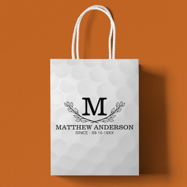 Personalized Golf Ball Pattern Name Monogram Age Medium Gift Bag (Creator Uploaded)