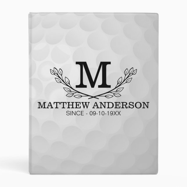 Personalized Golf Ball Pattern Name Monogram Age Mini Binder (Front)