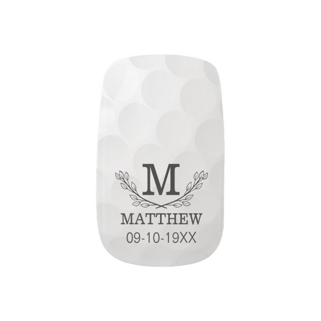 Personalized Golf Ball Pattern Name Monogram Age Minx Nail Art (Left Thumb)