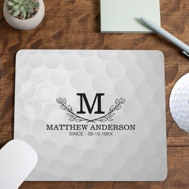 Personalized Golf Ball Pattern Name Monogram Age Mouse Pad (Creator Uploaded)