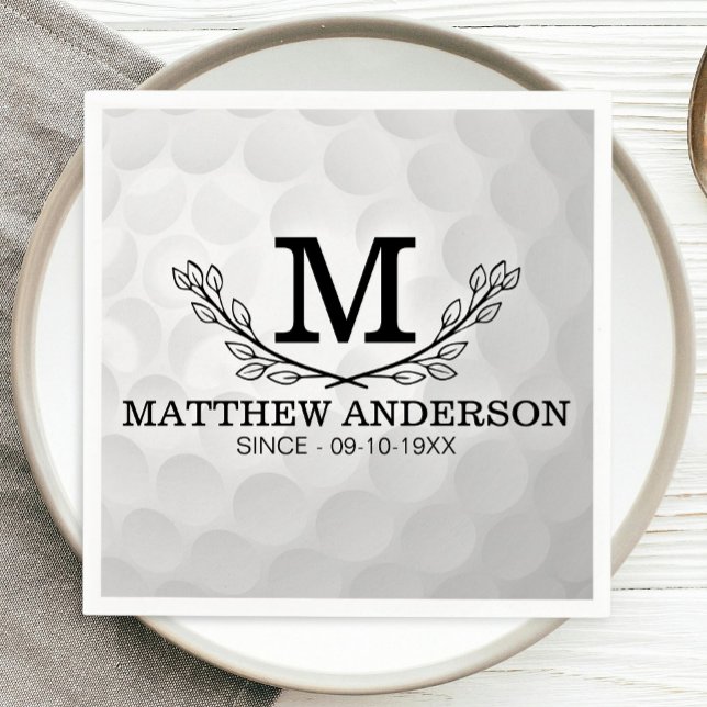 Personalized Golf Ball Pattern Name Monogram Age Napkins (Creator Uploaded)
