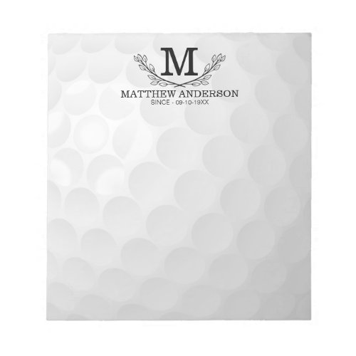 Personalized Golf Ball Pattern Name Monogram Age Notepad