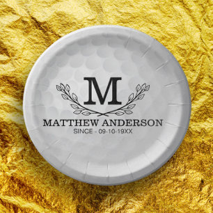 Personalized Golf Ball Pattern Name Monogram Age Paper Plates