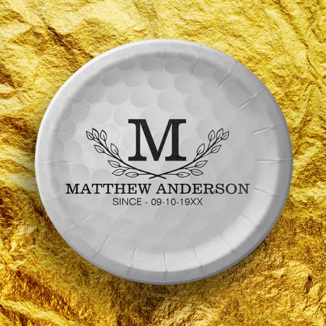 Personalized Golf Ball Pattern Name Monogram Age Paper Plates (Creator Uploaded)