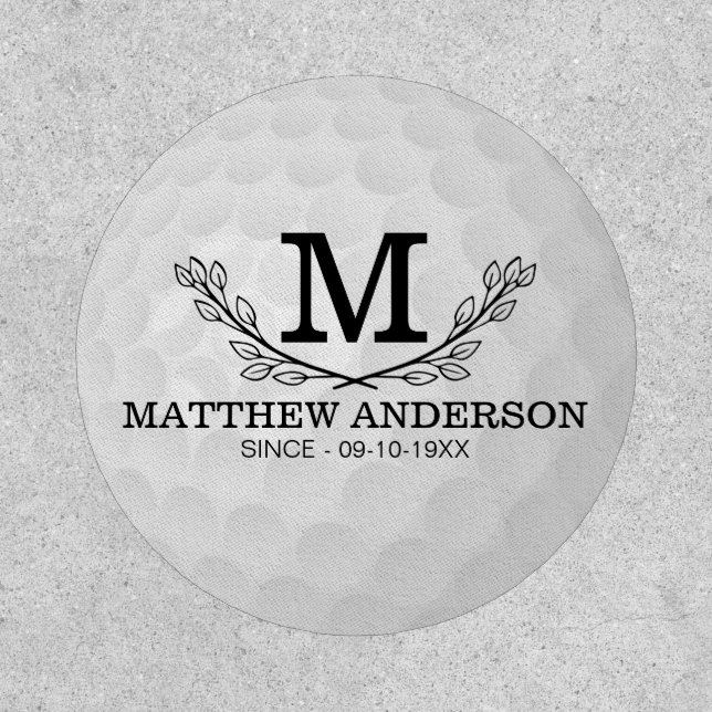 Personalized Golf Ball Pattern Name Monogram Age Patch (Front)