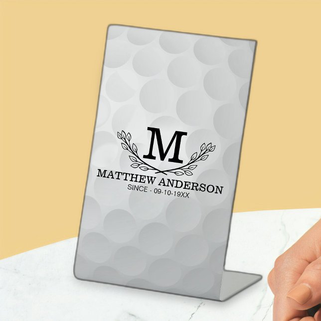 Personalized Golf Ball Pattern Name Monogram Age Pedestal Sign (Creator Uploaded)