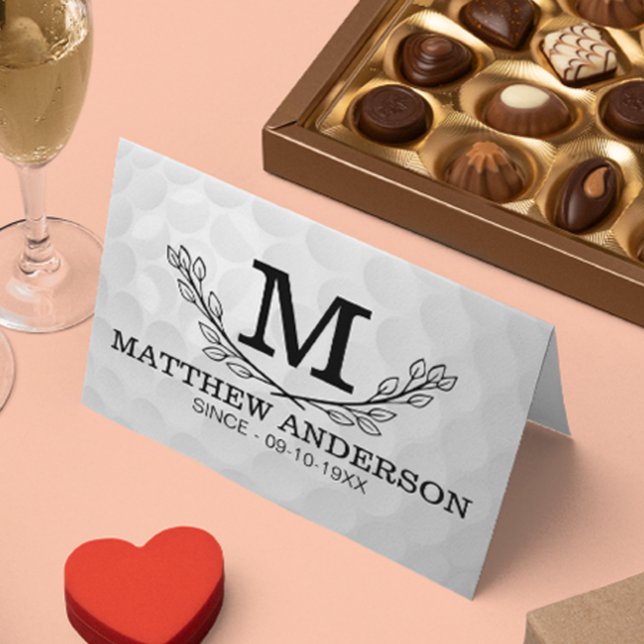 Personalized Golf Ball Pattern Name Monogram Age Place Card (Creator Uploaded)