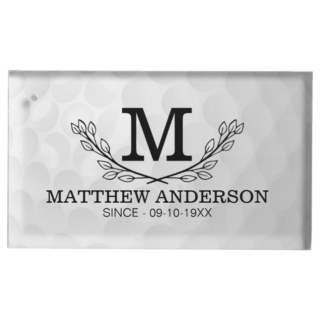 Personalized Golf Ball Pattern Name Monogram Age Place Card Holder (Front)