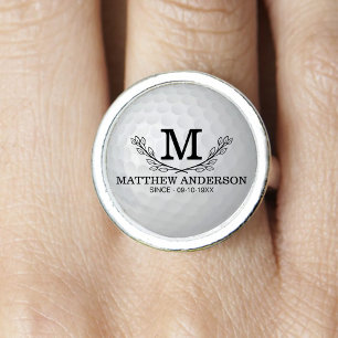 Personalized Golf Ball Pattern Name Monogram Age Ring