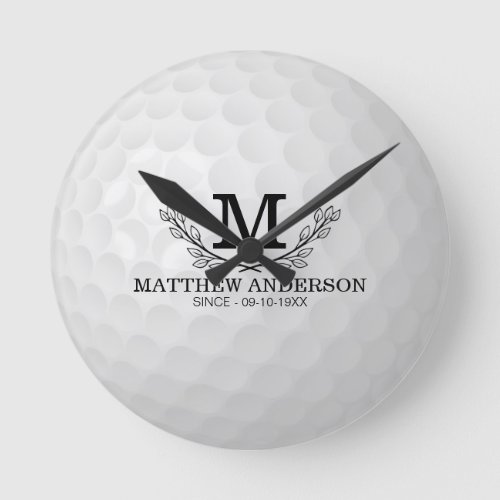 Personalized Golf Ball Pattern Name Monogram Age Round Clock