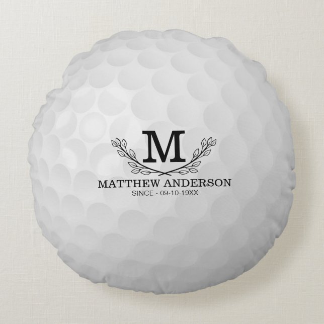 Personalized Golf Ball Pattern Name Monogram Age Round Pillow (Front)