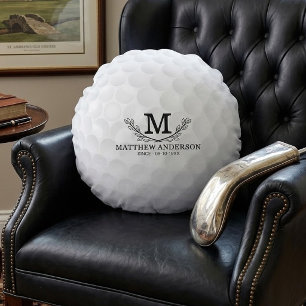 Personalized Golf Ball Pattern Name Monogram Age Round Pillow