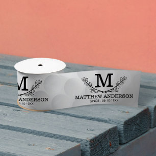 Personalized Golf Ball Pattern Name Monogram Age Satin Ribbon