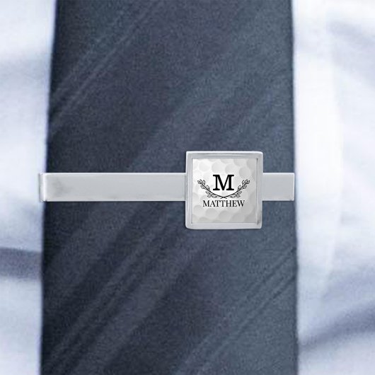 Personalized Golf Ball Pattern Name Monogram Age Silver Finish Tie Bar