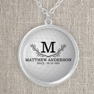 Personalized Golf Ball Pattern Name Monogram Age Silver Plated Necklace