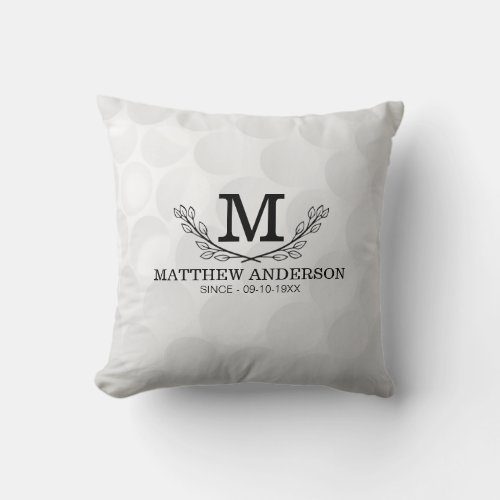 Personalized Golf Ball Pattern Name Monogram Age Throw Pillow